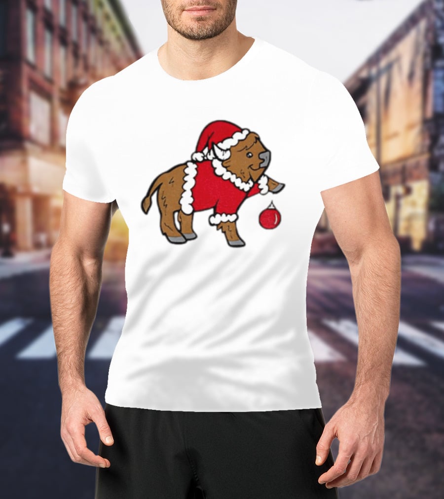 Buffalo In Santa Suit Holding Christmas Bauble Buffalo Bills 2025 Football Holiday T-Shirt