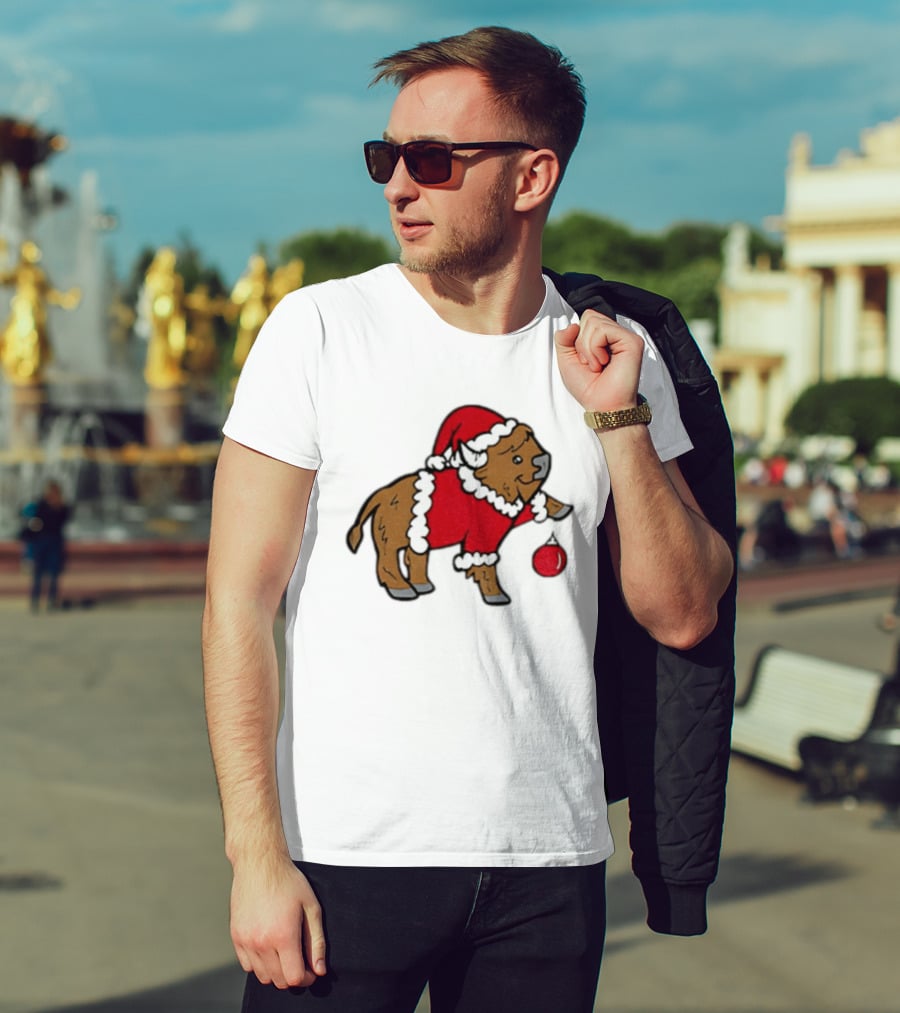 Buffalo In Santa Suit Holding Christmas Bauble Buffalo Bills 2025 Football Holiday T-Shirt