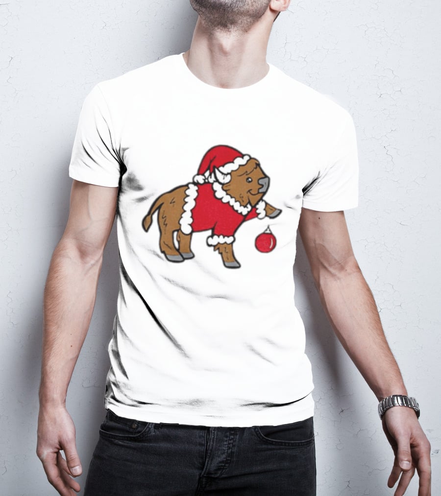 Buffalo In Santa Suit Holding Christmas Bauble Buffalo Bills 2025 Football Holiday T-Shirt