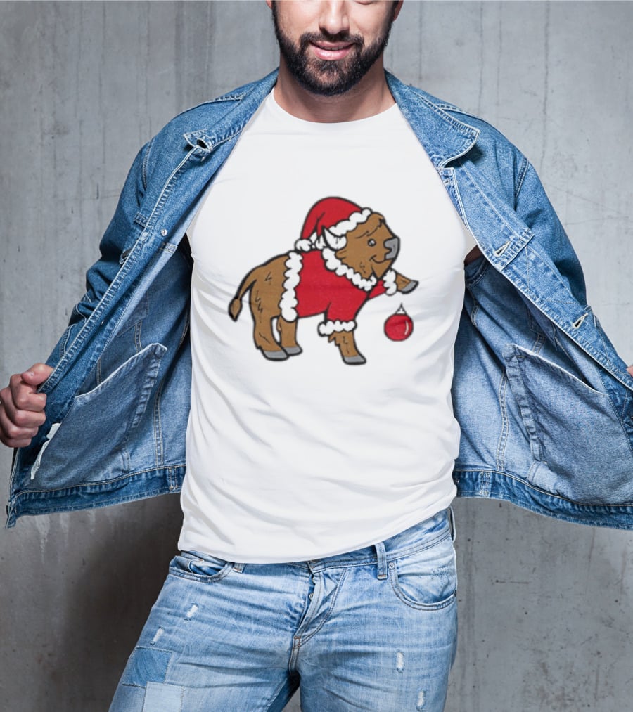 Buffalo In Santa Suit Holding Christmas Bauble Buffalo Bills 2025 Football Holiday T-Shirt