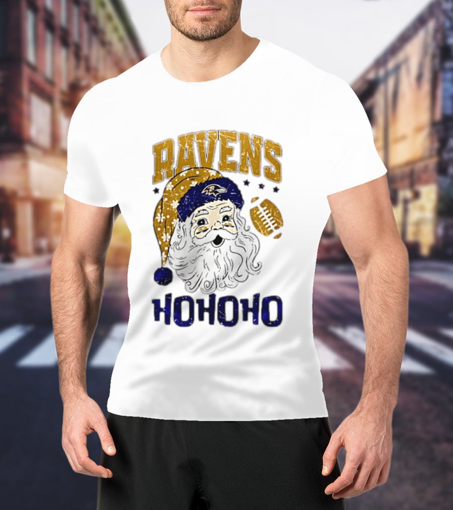 Baltimore Ravens Santa Claus Ho Ho Ho Merry Christmas T-Shirt
