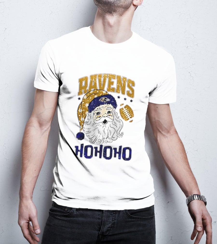 Baltimore Ravens Santa Claus Ho Ho Ho Merry Christmas T-Shirt