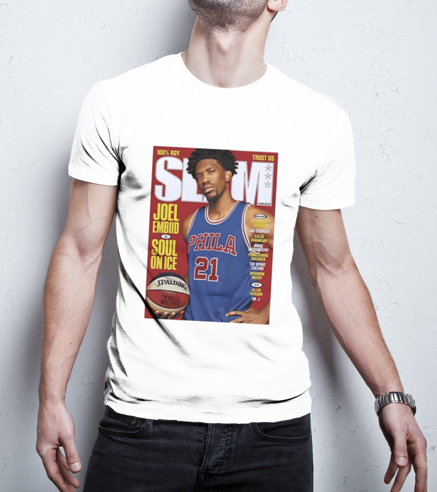100% ROY SLAM Joel Embiid Soul On Ice PHILA 21 Philadelphia 76ers Cover T-Shirt