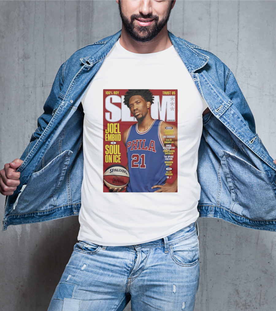 100% ROY SLAM Joel Embiid Soul On Ice PHILA 21 Philadelphia 76ers Cover T-Shirt