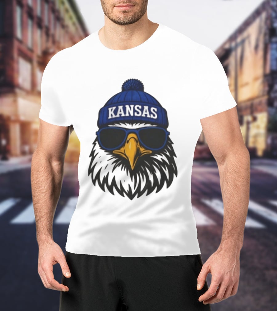 Kansas Jayhawks Jayhawk Hat Glasses Kansas Beanie T-Shirt