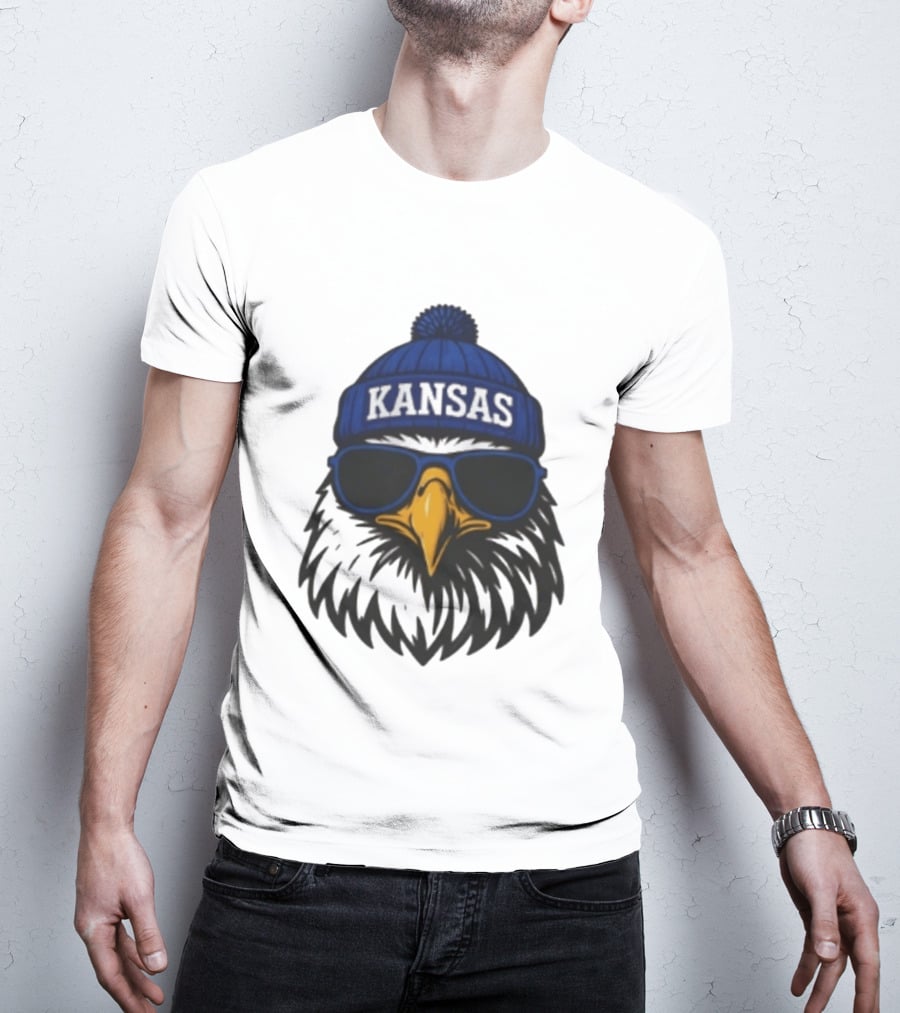 Kansas Jayhawks Jayhawk Hat Glasses Kansas Beanie T-Shirt