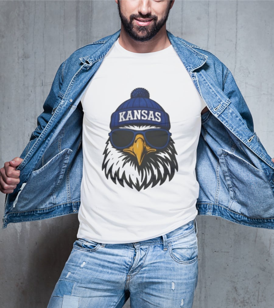 Kansas Jayhawks Jayhawk Hat Glasses Kansas Beanie T-Shirt
