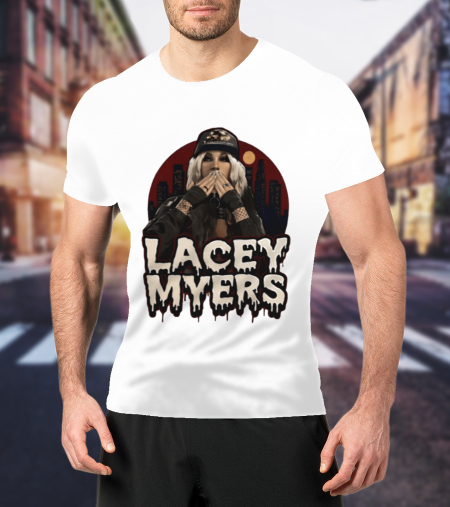 Lacey Myers City Skyline Red Moon Horror T-Shirt
