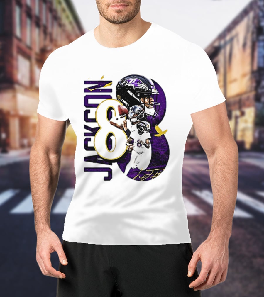 Lamar Jackson 8 Baltimore Ravens NFL Football Star Player T-Shirt