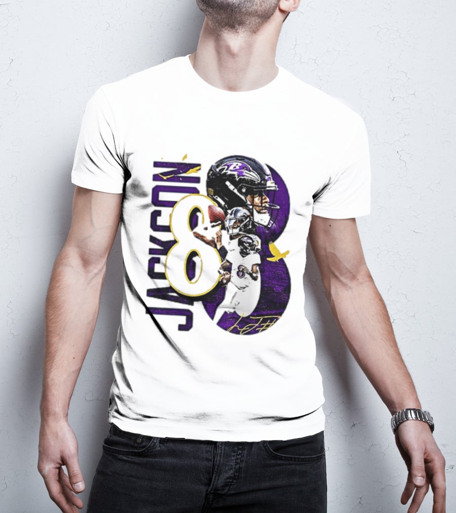Lamar Jackson 8 Baltimore Ravens NFL Football Star Player T-Shirt
