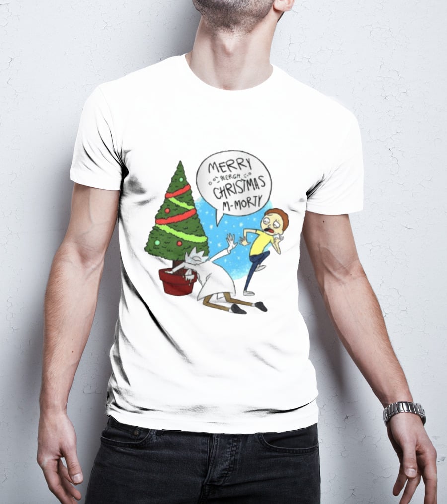 Merry Blergh Christmas M Morty Drunk Ricks Greeting Rick And Morty T-Shirt