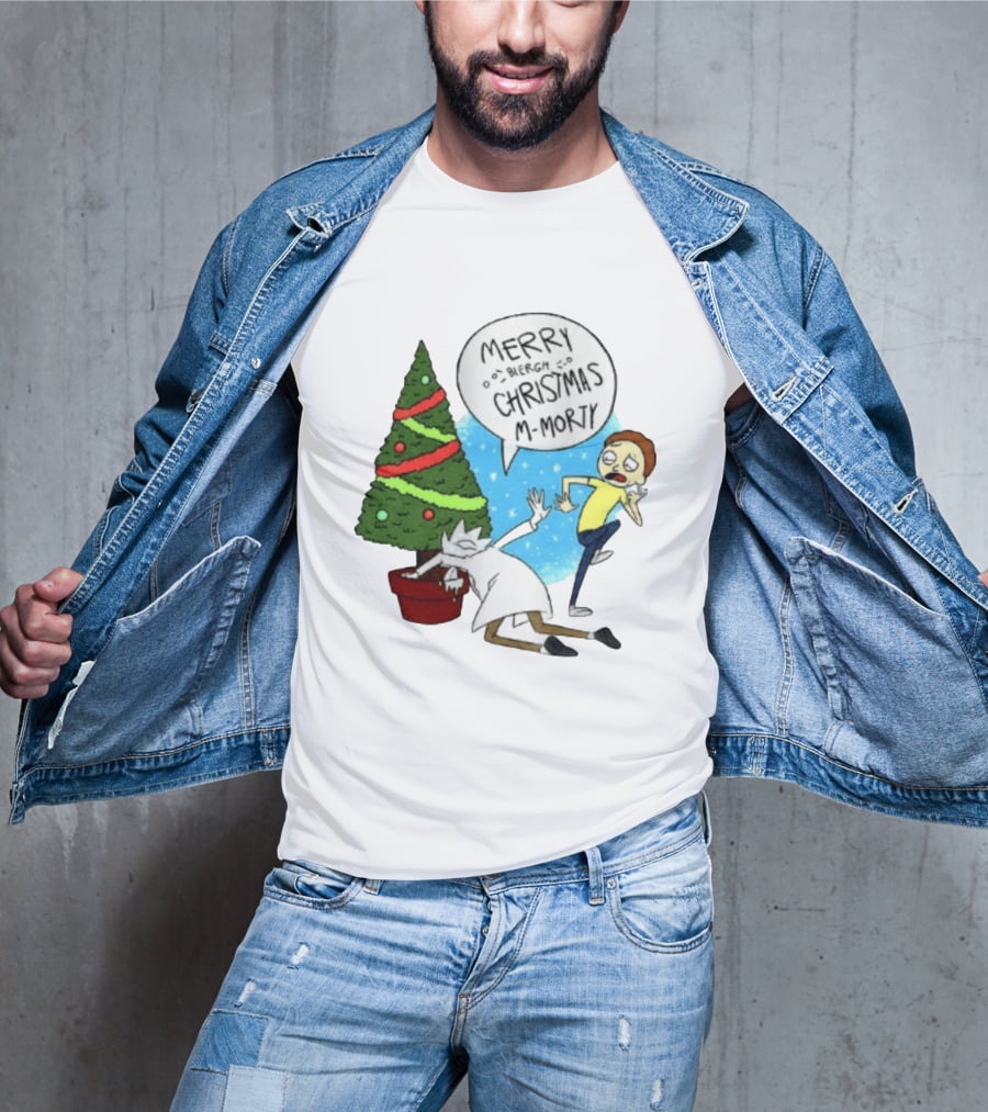 Merry Blergh Christmas M Morty Drunk Ricks Greeting Rick And Morty T-Shirt