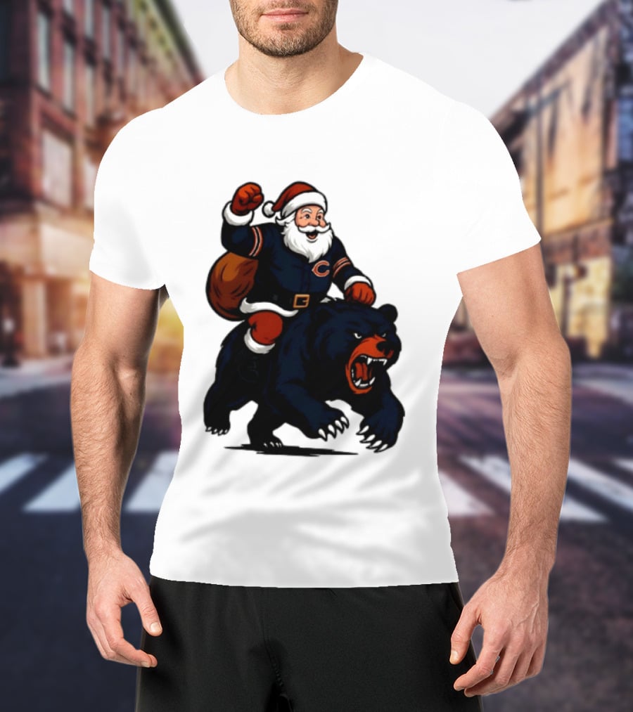 Chicago Bears Santa Claus Riding Bear Christmas Football T-Shirt