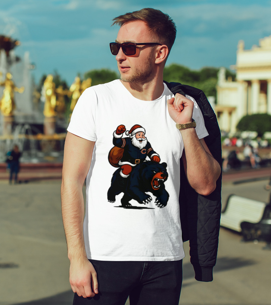 Chicago Bears Santa Claus Riding Bear Christmas Football T-Shirt