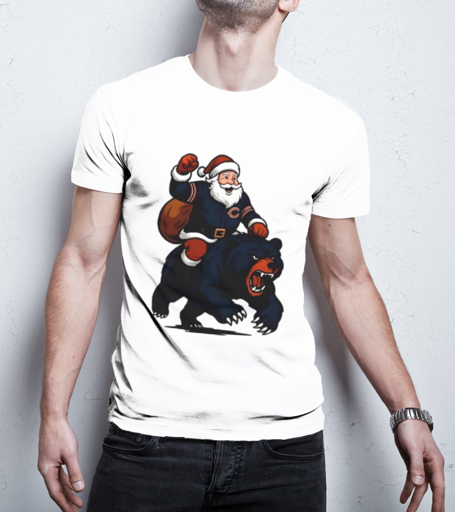 Chicago Bears Santa Claus Riding Bear Christmas Football T-Shirt