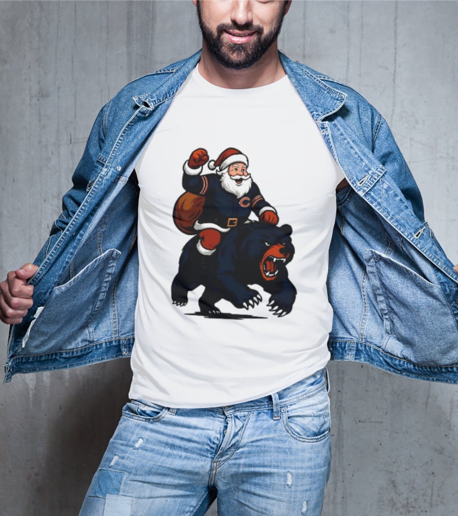 Chicago Bears Santa Claus Riding Bear Christmas Football T-Shirt