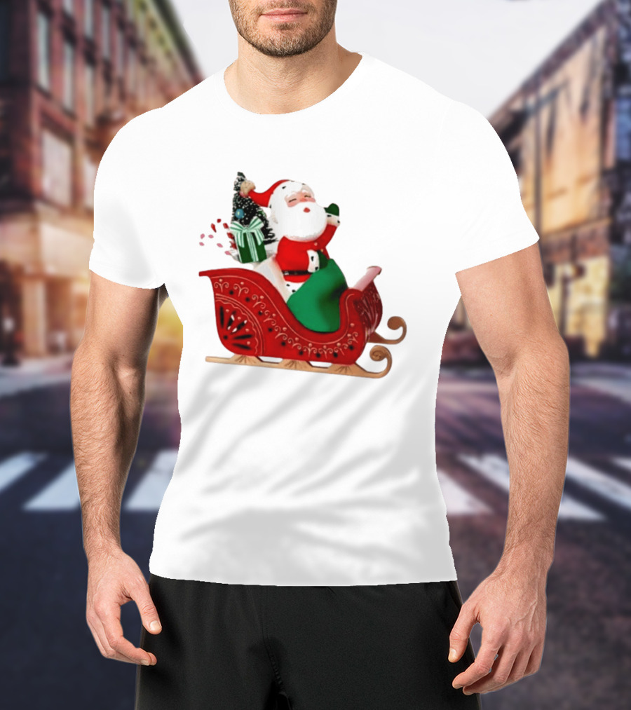 Santa Showtoppers Mini Tree Hallmark White Sleigh Christmas Scene T-Shirt