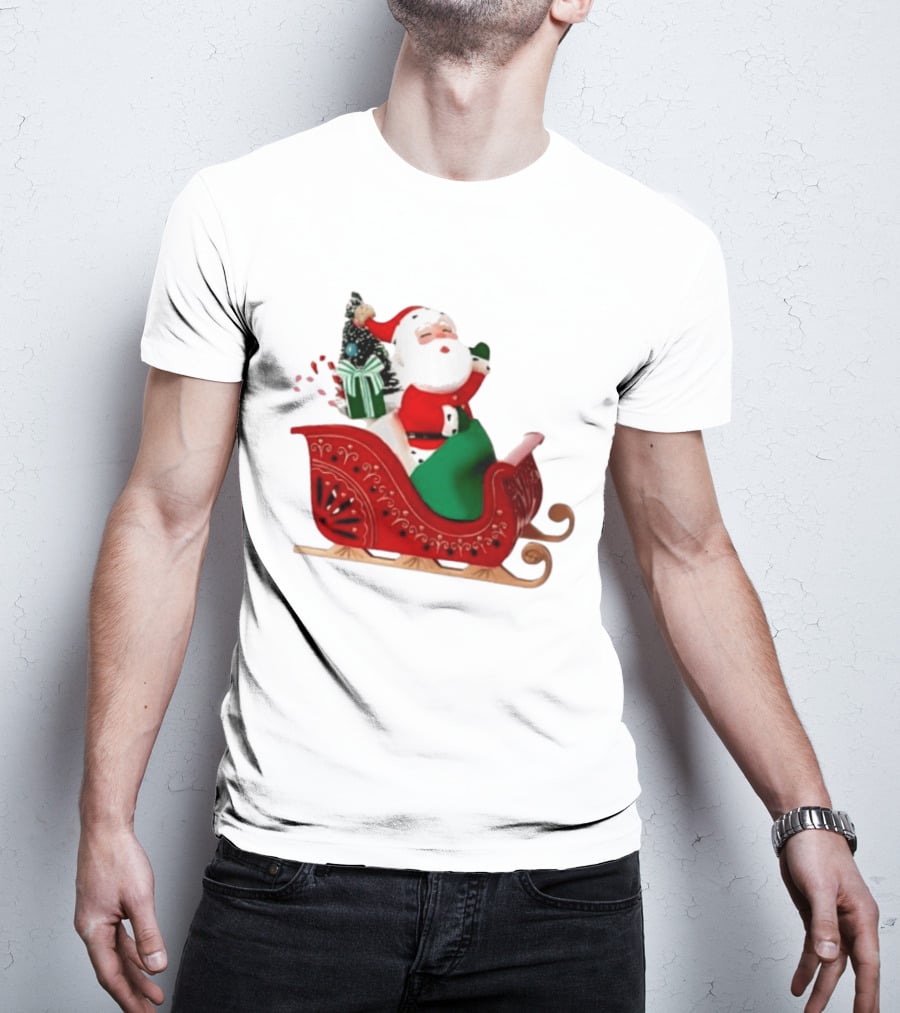 Santa Showtoppers Mini Tree Hallmark White Sleigh Christmas Scene T-Shirt