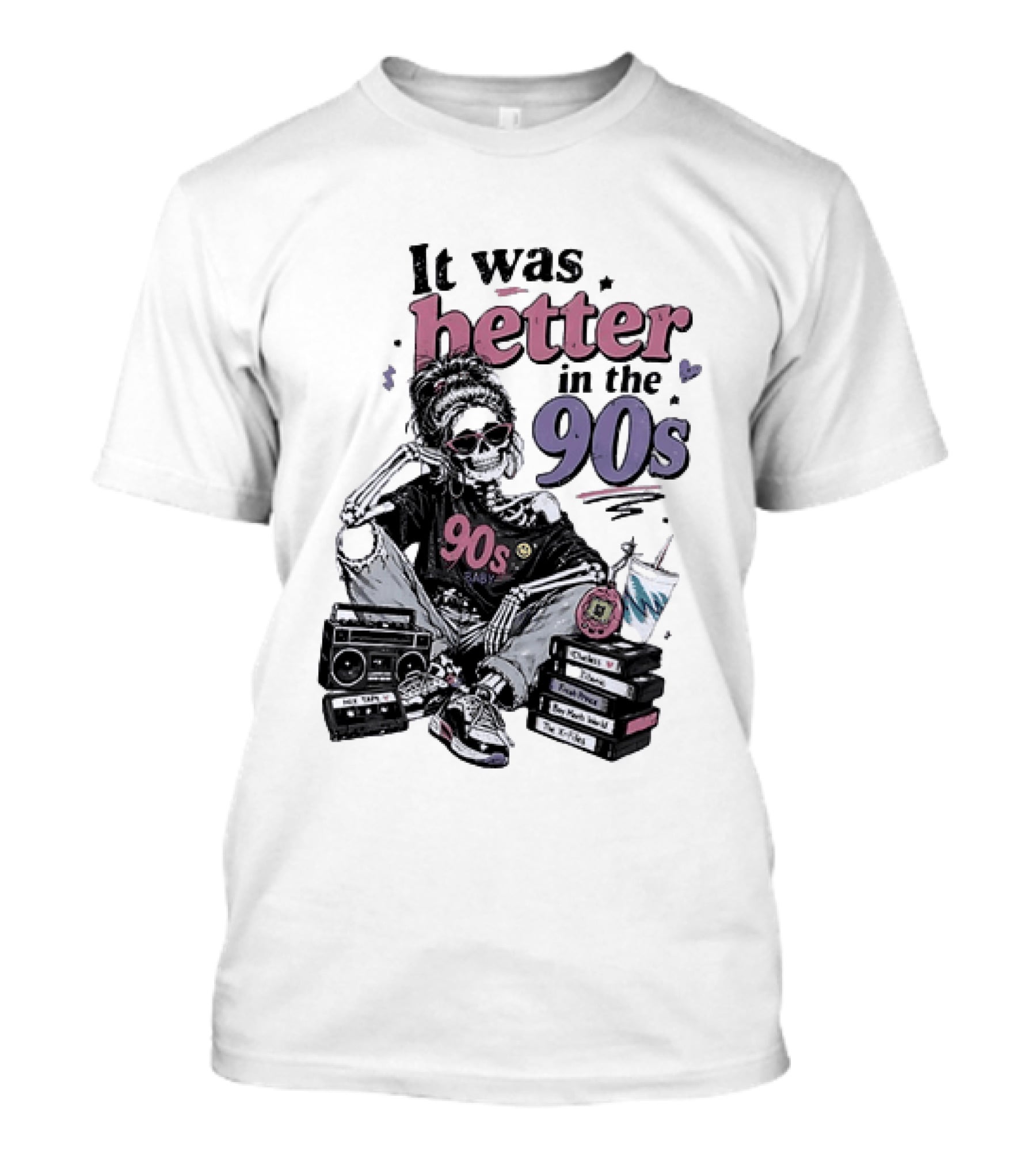 It Was Better In The 90s Skeleton Nostalgia Vibes Cassette Tapes And Books T-Shirt