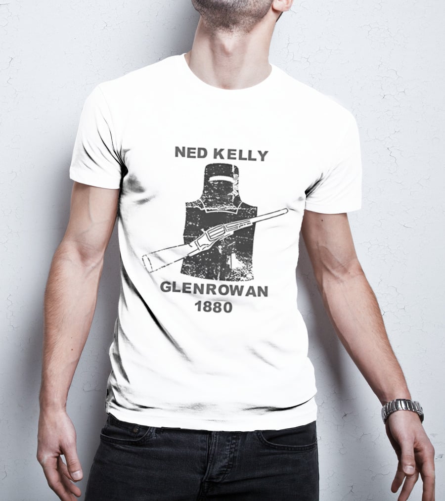 Ned Kelly Glenrowan 1880 Distressed Australian History Iconic Outlaw Image T-Shirt