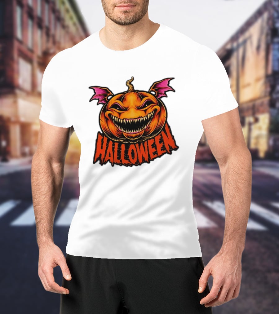 Halloween Bat Winged Jack O' Lantern Pumpkin T-Shirt