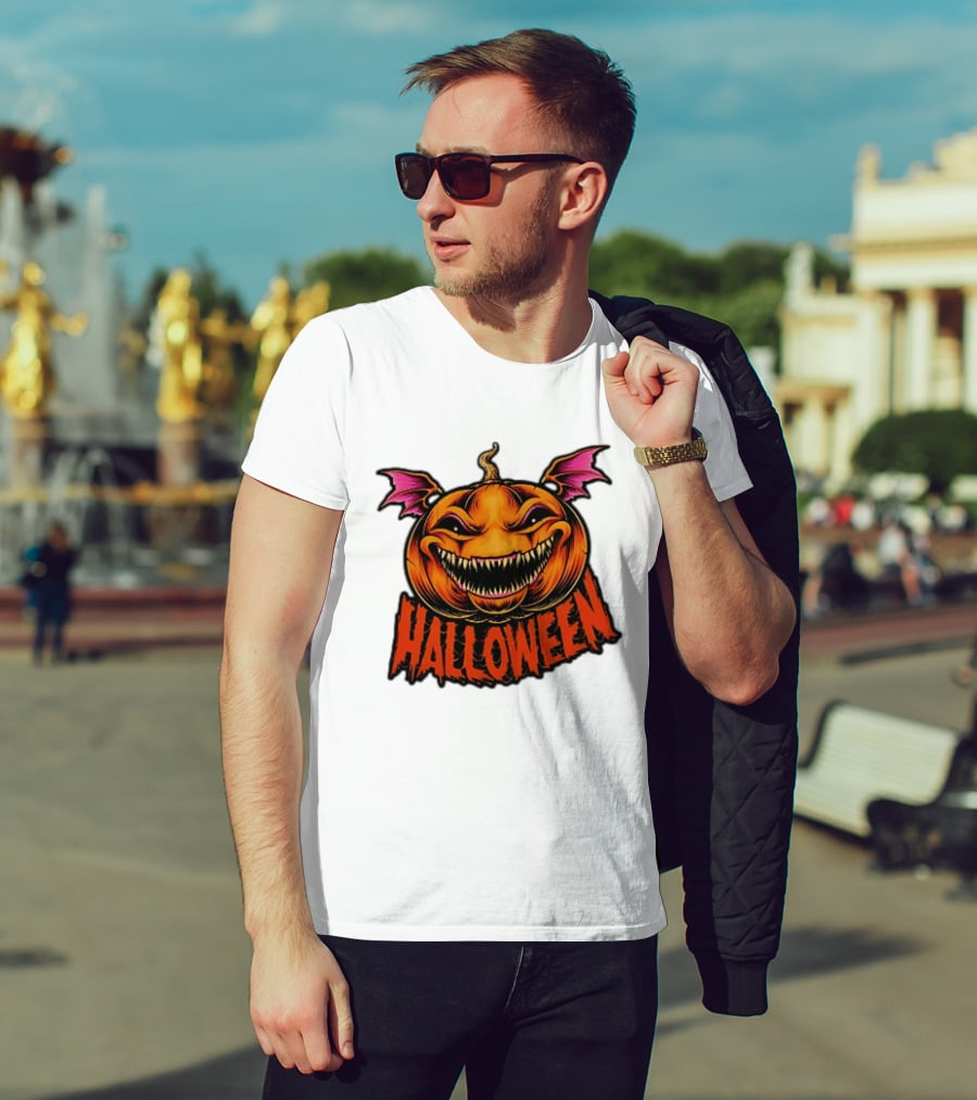 Halloween Bat Winged Jack O' Lantern Pumpkin T-Shirt