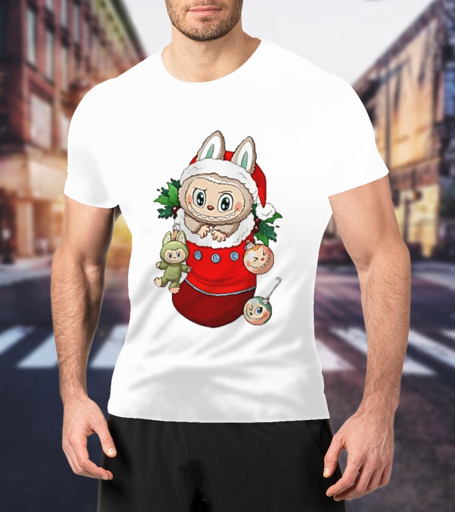 Stocking Stuffer Labubu Christmas Santa Hat Holly Ornaments T-Shirt