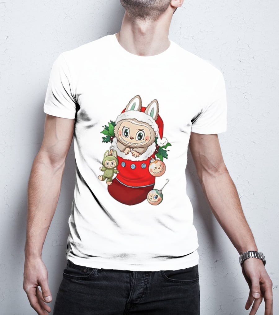Stocking Stuffer Labubu Christmas Santa Hat Holly Ornaments T-Shirt