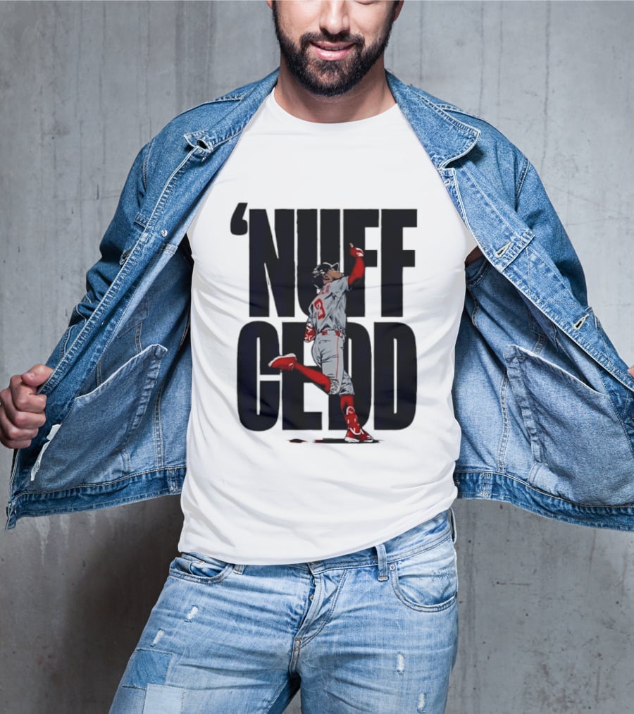 Nuff Cedd Baseball Player Number 9 Running Bases Pointing Up T-Shirt