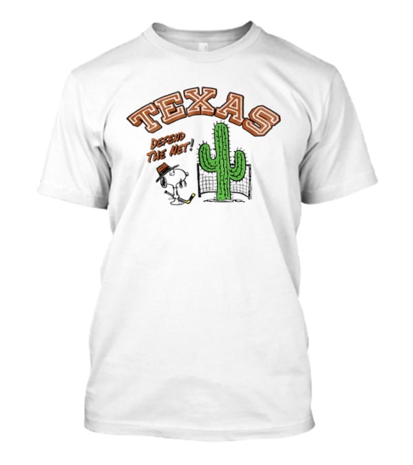 Texas Peanuts Snoopy Defend The Net Hockey Cactus T-Shirt