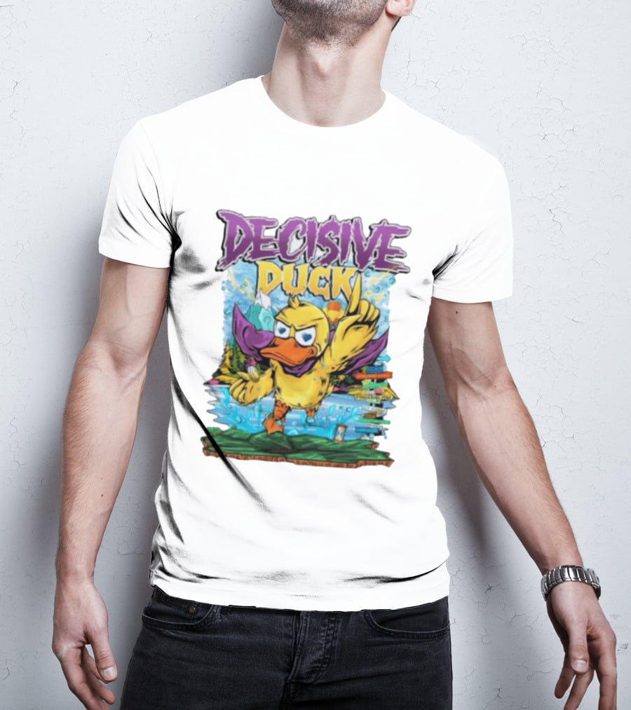 Decisive Duck Adventure Cartoon Style Colorful Forest Scene T-Shirt