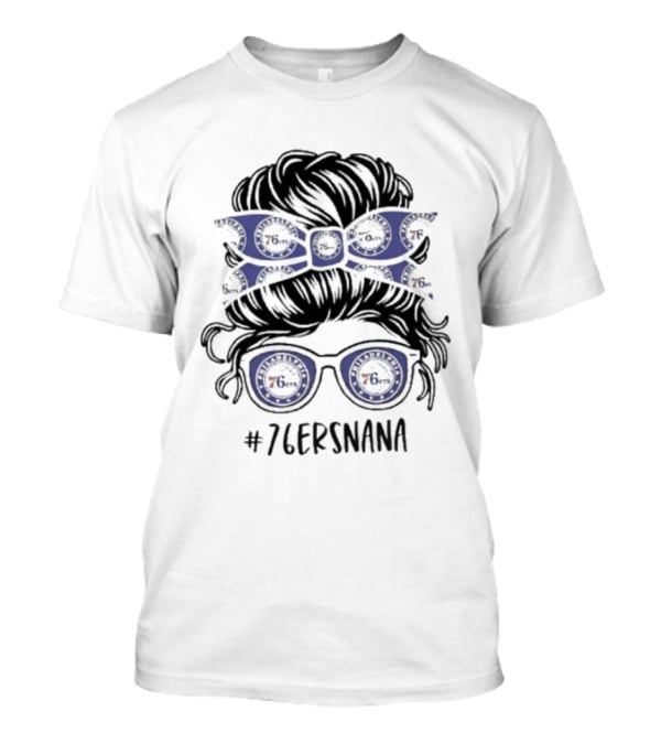 Philadelphia 76ers Nana Messy Bun Glasses Headband T-Shirt