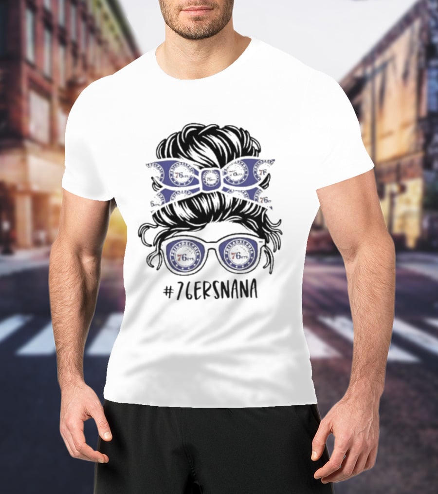 Philadelphia 76ers Nana Messy Bun Glasses Headband T-Shirt