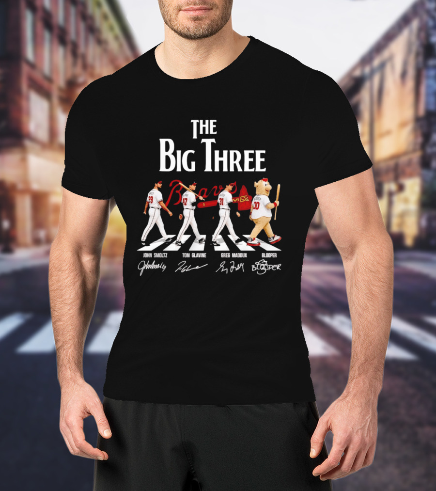 Atlanta Braves The Big Three John Smoltz Tom Glavine Greg Maddux Blooper T-Shirt