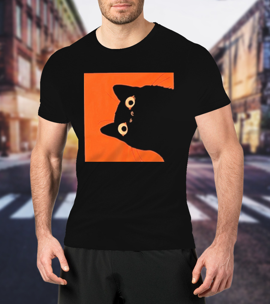 Orange Black Cat Peeking T-Shirt