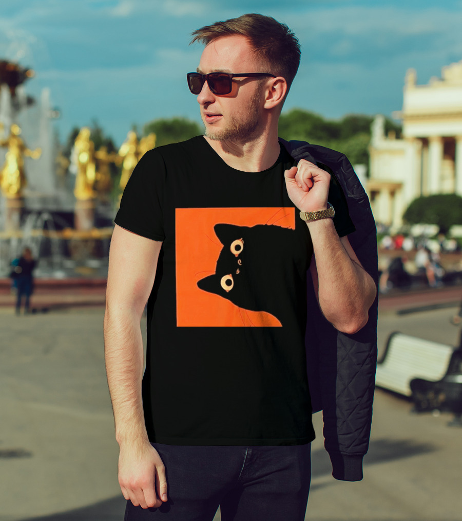 Orange Black Cat Peeking T-Shirt