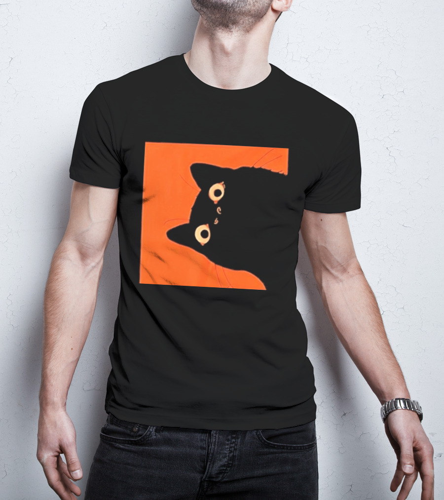 Orange Black Cat Peeking T-Shirt