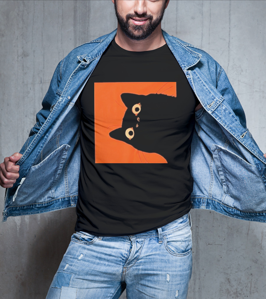 Orange Black Cat Peeking T-Shirt