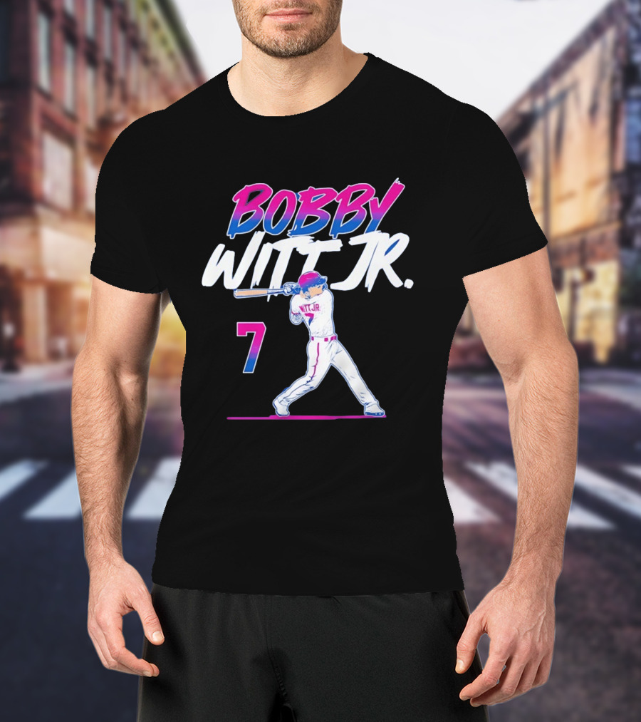 Bobby Witt Jr Kansas City Royals Number 7 Player Baseball Batting Action T-Shirt