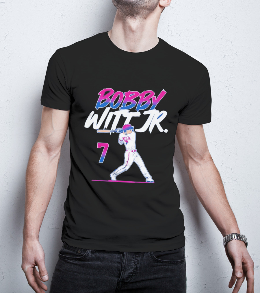 Bobby Witt Jr Kansas City Royals Number 7 Player Baseball Batting Action T-Shirt