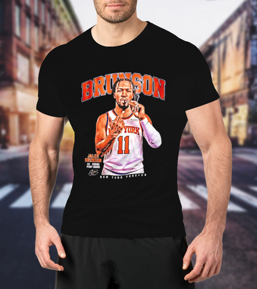 Jalen Brunson Middle Finger New York Knicks NBA Point Guard Brunson 11 Old Yolk Records Knicks T-Shirt