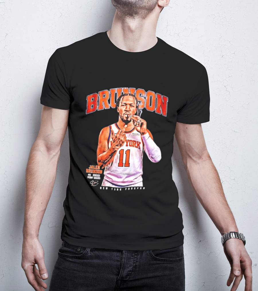 Jalen Brunson Middle Finger New York Knicks NBA Point Guard Brunson 11 Old Yolk Records Knicks T-Shirt
