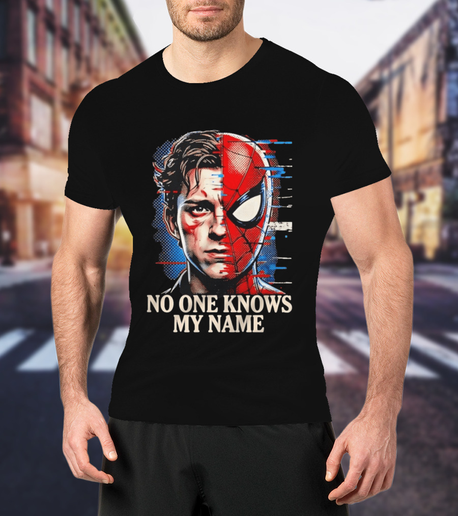 Tom Holland Spider Man No One Knows My Name Split Face Comic T-Shirt