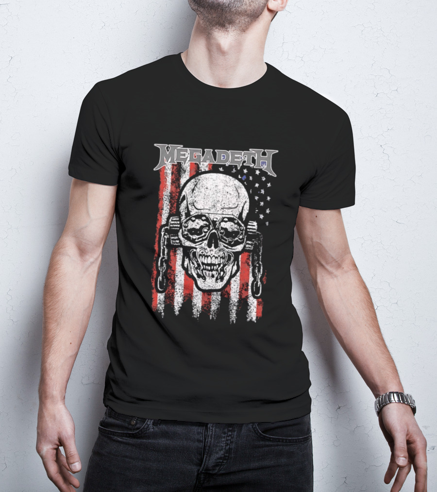 Megadeth American Flag Skull Distressed Chain T-Shirt