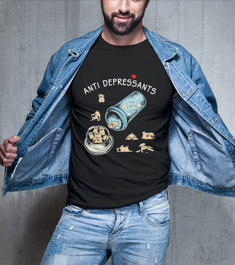 Anti Depressants Pug Puppies In Pill Bottle T-Shirt