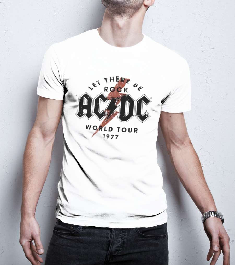 AC DC Let There Be Rock 1977 World Tour Lightning Bolt T-Shirt