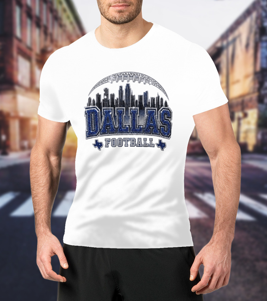 Dallas Football Skyline Rhinestone Texas Cityscape T-Shirt