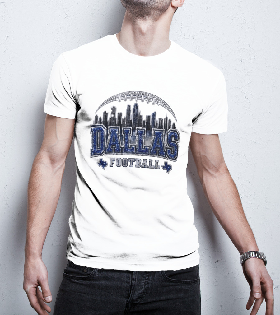 Dallas Football Skyline Rhinestone Texas Cityscape T-Shirt
