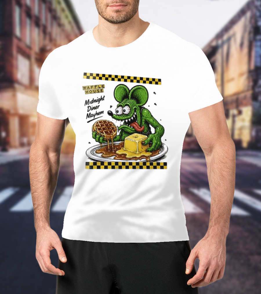 Rat Fink Waffle House Midnight Diner Mayhem Stay Golden T-Shirt