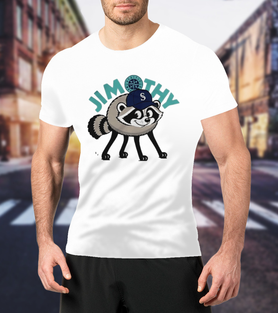 Seattle Mariners Jimothy Raccoon Character With Team Cap And Compass T-Shirt
